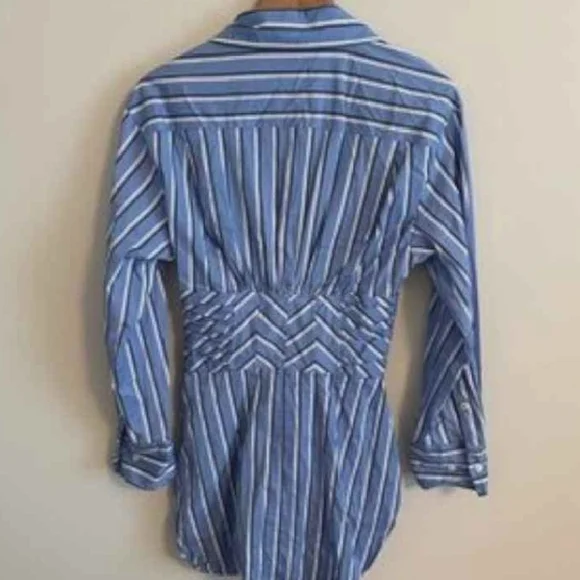 Zara Blue and White Striped Long-Sleeve Shirt Dress - Picture 6 of 6